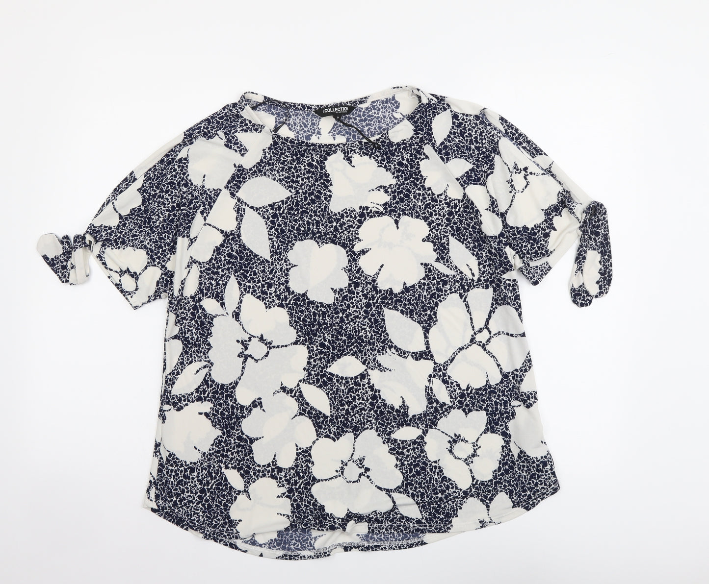 Debenhams Womens Blue Floral Polyester Basic T-Shirt Size 14 Round Neck