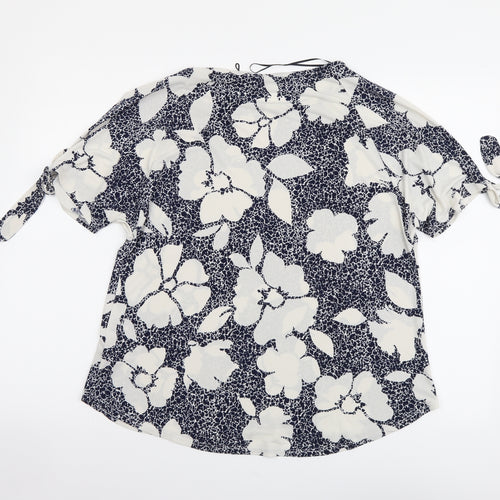 Debenhams Womens Blue Floral Polyester Basic T-Shirt Size 14 Round Neck