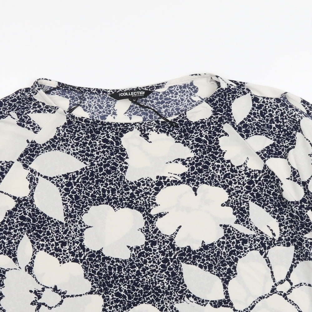 Debenhams Womens Blue Floral Polyester Basic T-Shirt Size 14 Round Neck