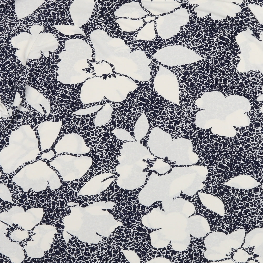 Debenhams Womens Blue Floral Polyester Basic T-Shirt Size 14 Round Neck