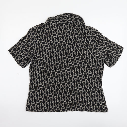 Marks and Spencer Womens Black Geometric Viscose Basic Blouse Size 14 Collared