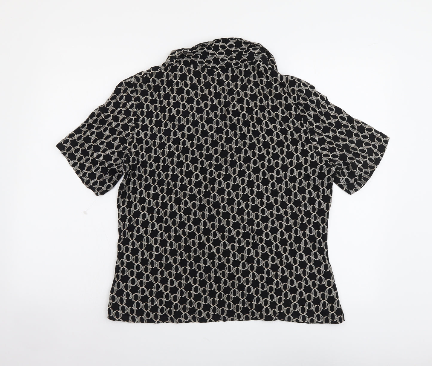Marks and Spencer Womens Black Geometric Viscose Basic Blouse Size 14 Collared