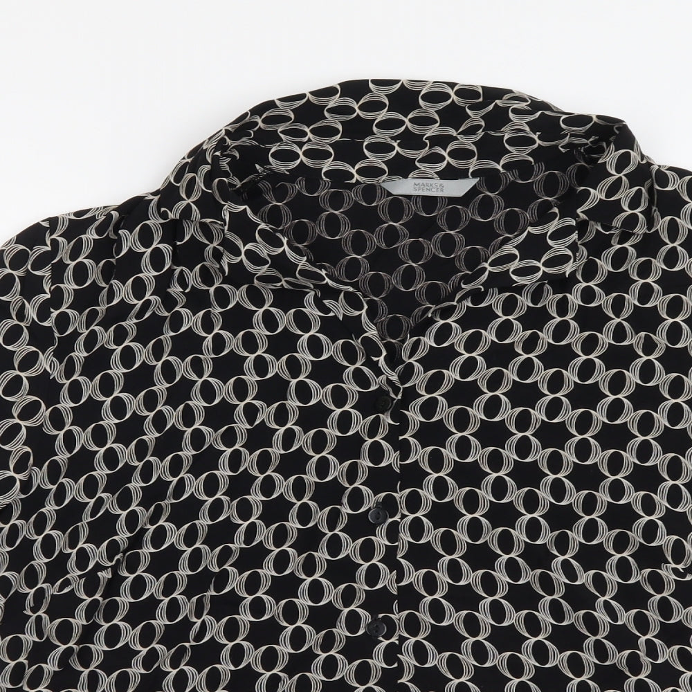 Marks and Spencer Womens Black Geometric Viscose Basic Blouse Size 14 Collared