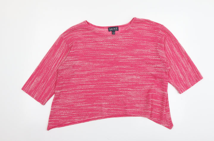 Saloos Womens Pink Polyester Basic Blouse Size 14 Boat Neck