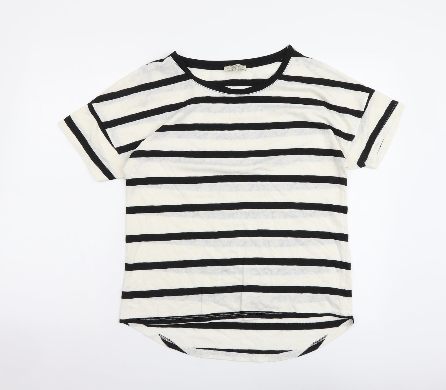 Papaya Womens Beige Striped Cotton Basic T-Shirt Size 10 Round Neck