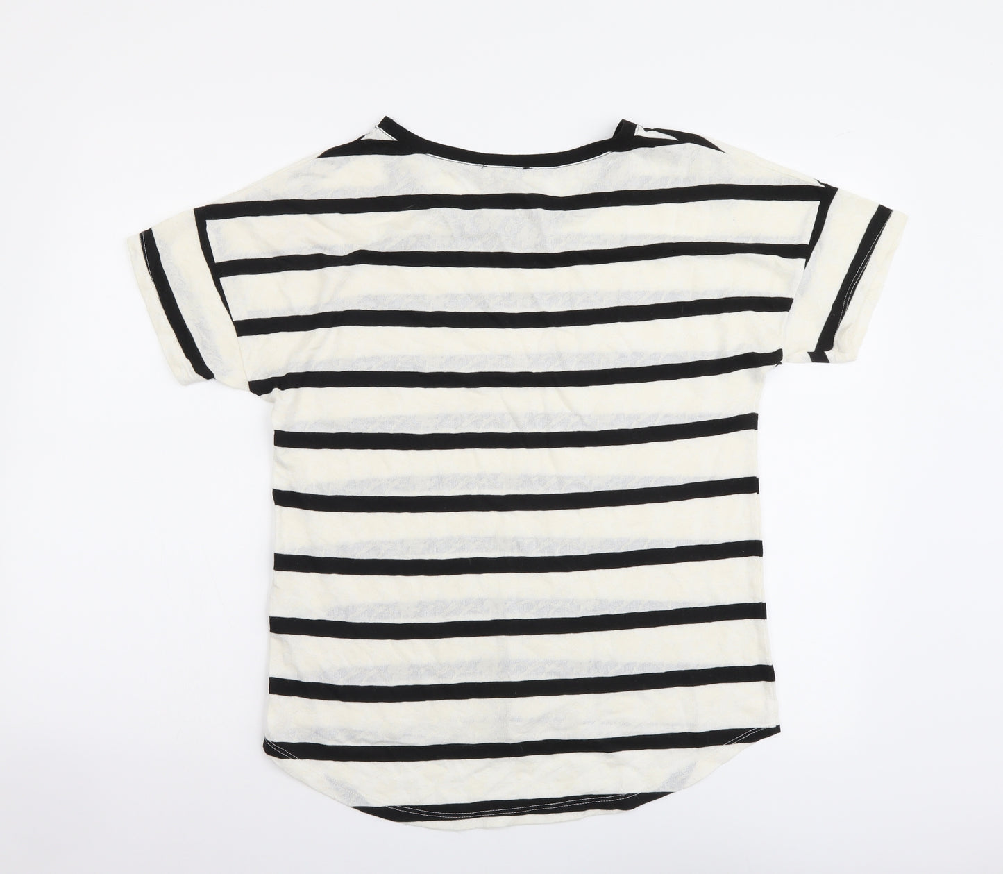 Papaya Womens Beige Striped Cotton Basic T-Shirt Size 10 Round Neck