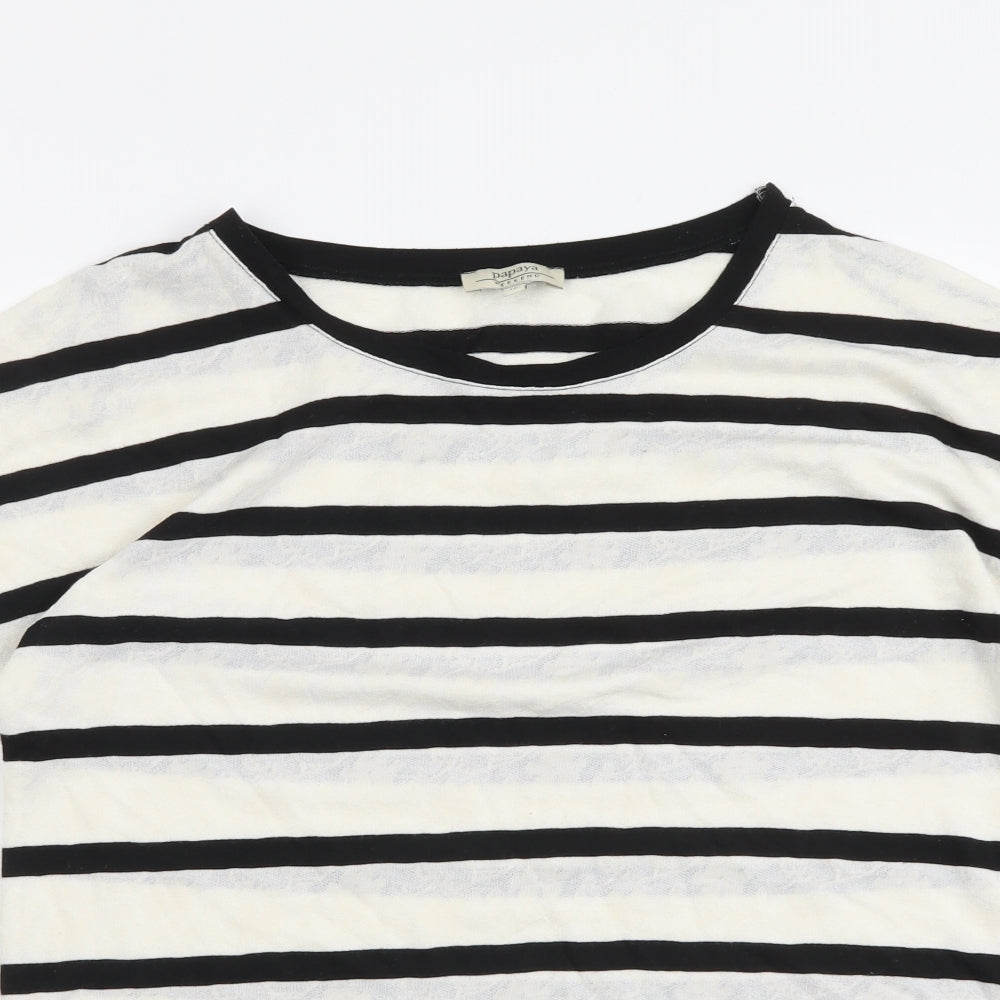 Papaya Womens Beige Striped Cotton Basic T-Shirt Size 10 Round Neck