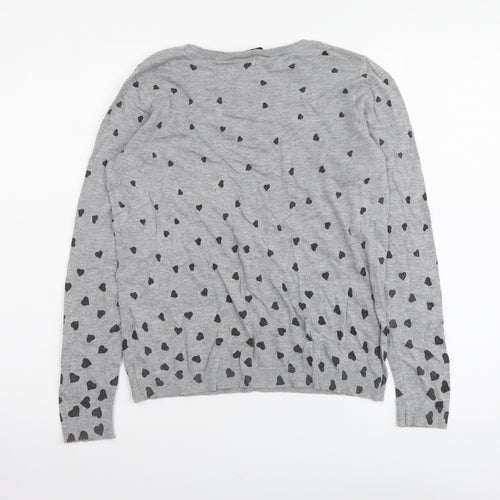 Dorothy Perkins Womens Grey Round Neck Geometric Cotton Pullover Jumper Size 10 - Hearts Pattern