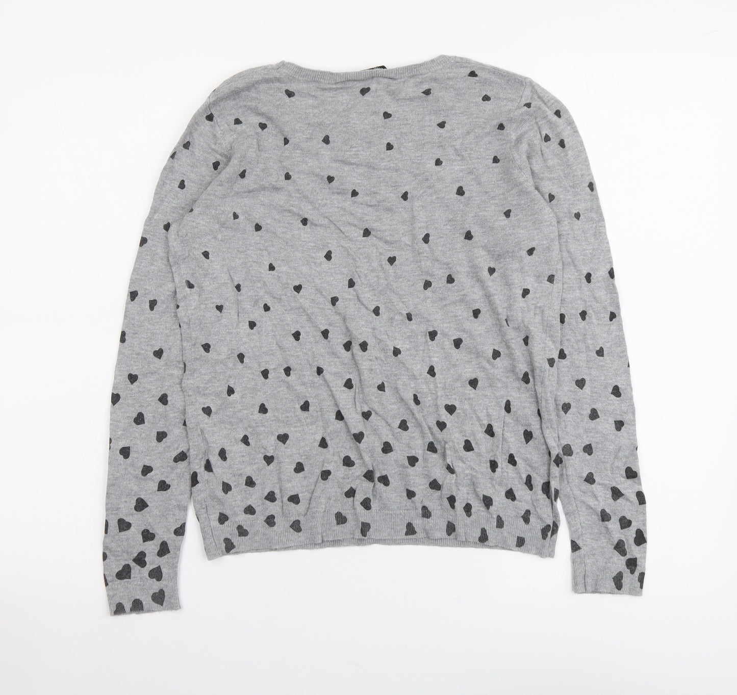 Dorothy Perkins Womens Grey Round Neck Geometric Cotton Pullover Jumper Size 10 - Hearts Pattern