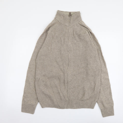 George Mens Beige High Neck Wool Full Zip Jumper Size M