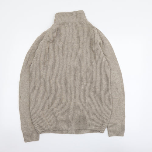 George Mens Beige High Neck Wool Full Zip Jumper Size M
