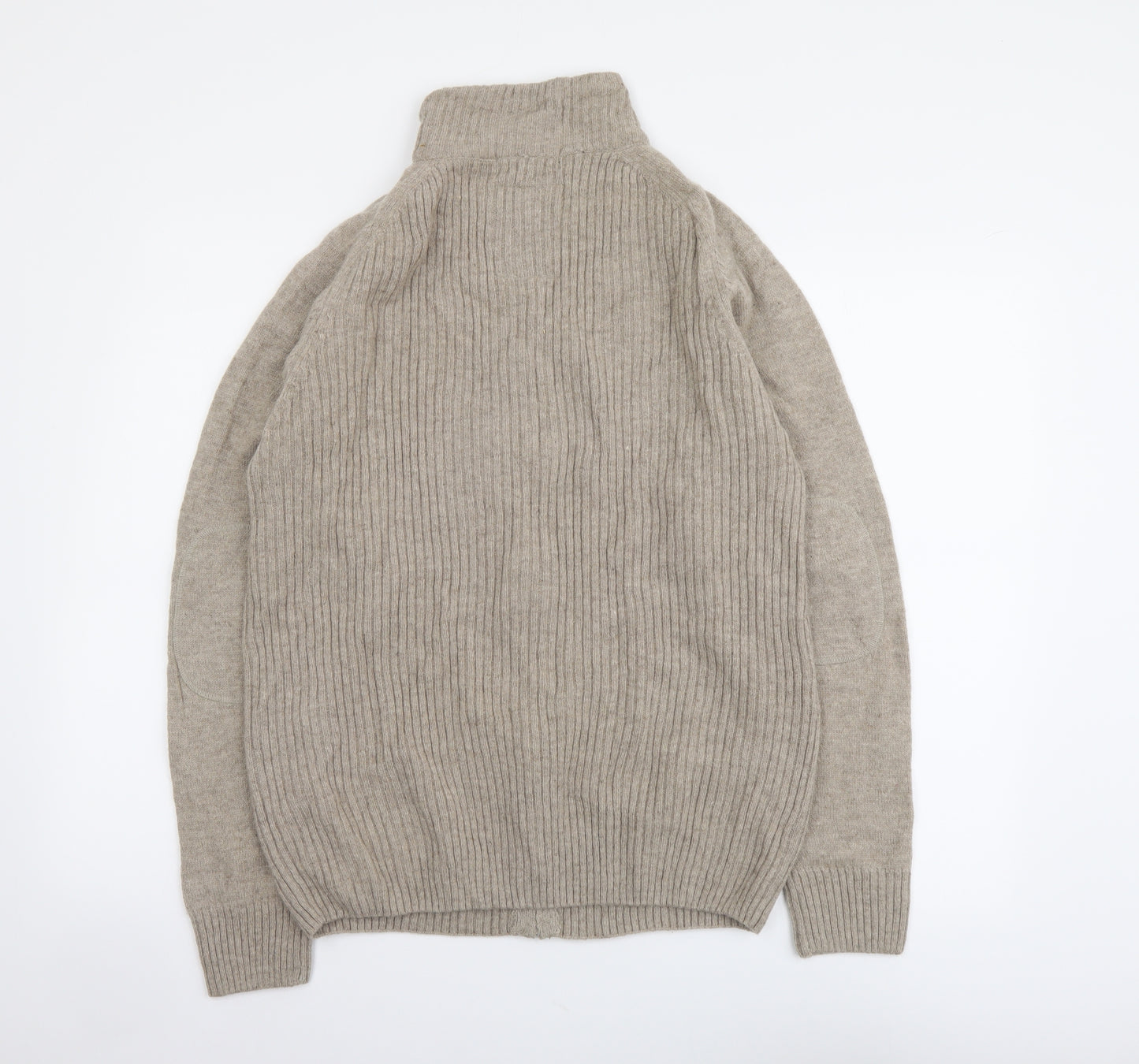 George Mens Beige High Neck Wool Full Zip Jumper Size M