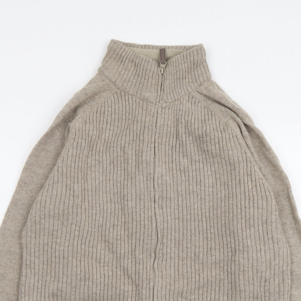 George Mens Beige High Neck Wool Full Zip Jumper Size M