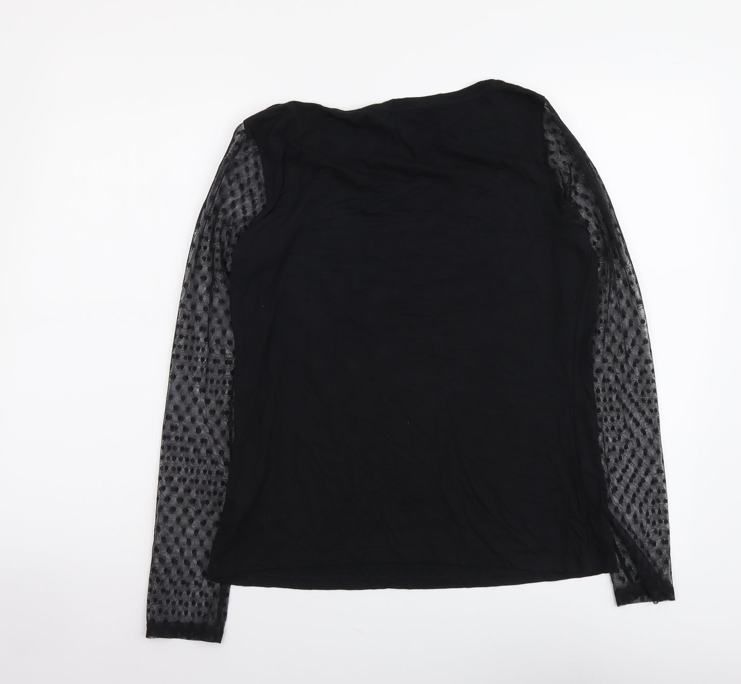 Marks and Spencer Womens Black Viscose Basic Blouse Size 12 Boat Neck - Mesh Sleeves