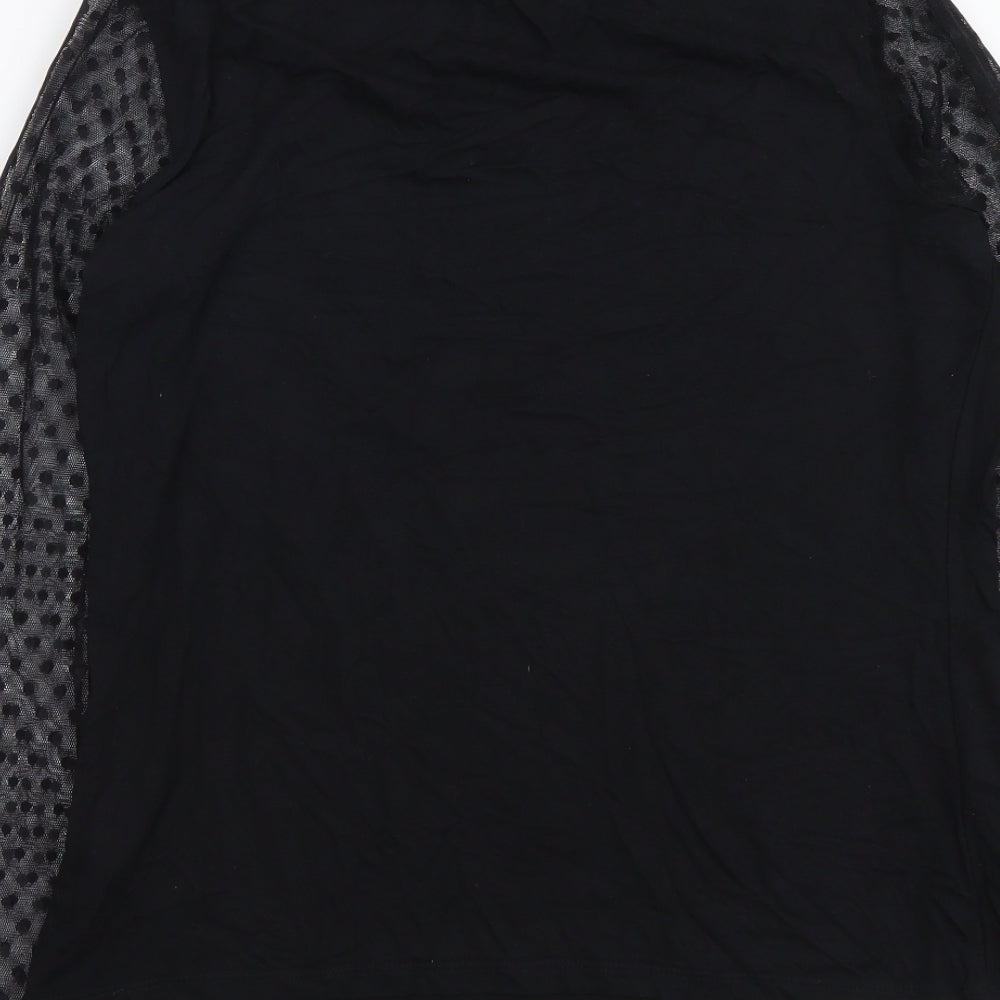 Marks and Spencer Womens Black Viscose Basic Blouse Size 12 Boat Neck - Mesh Sleeves