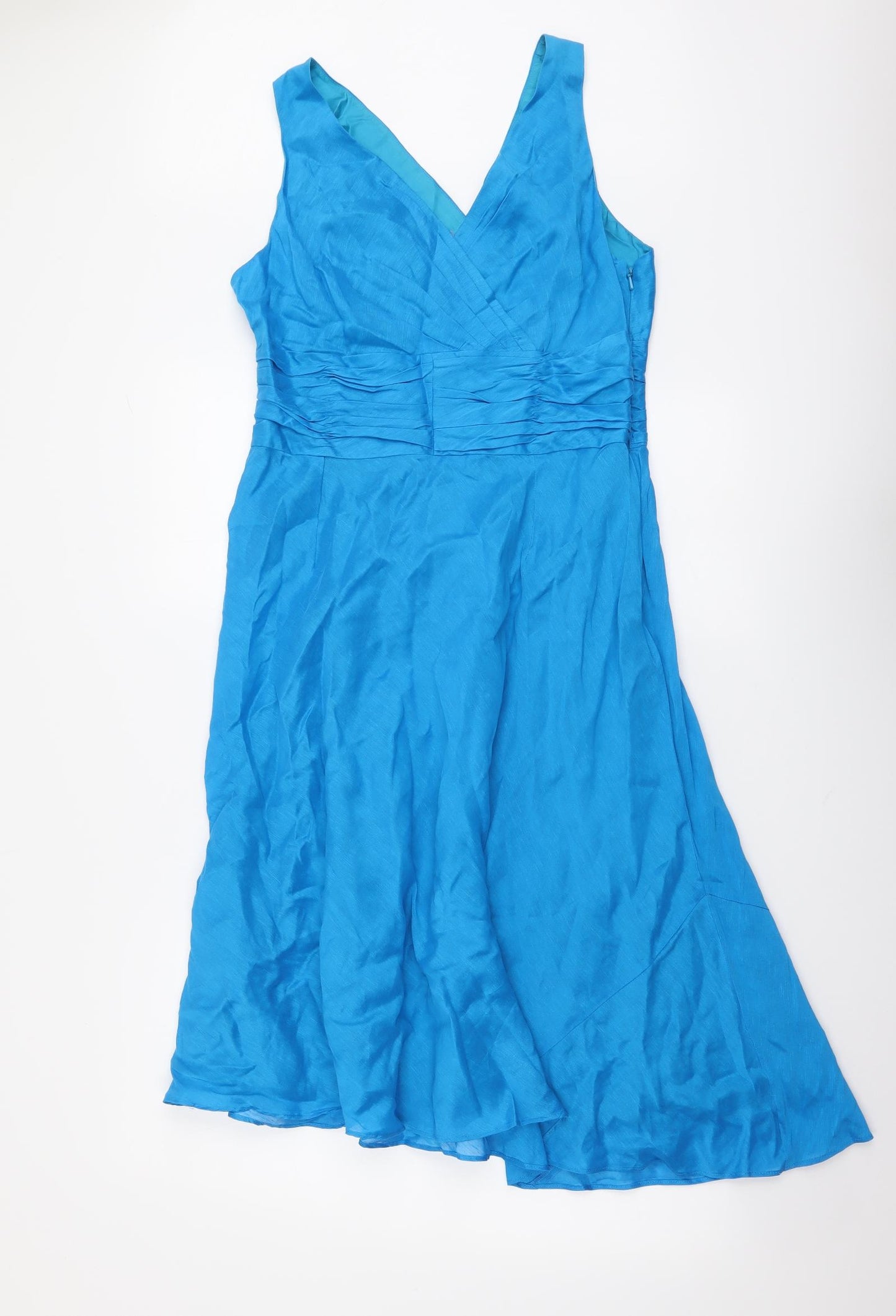 Monsoon Womens Blue Linen A-Line Size M V-Neck Pullover