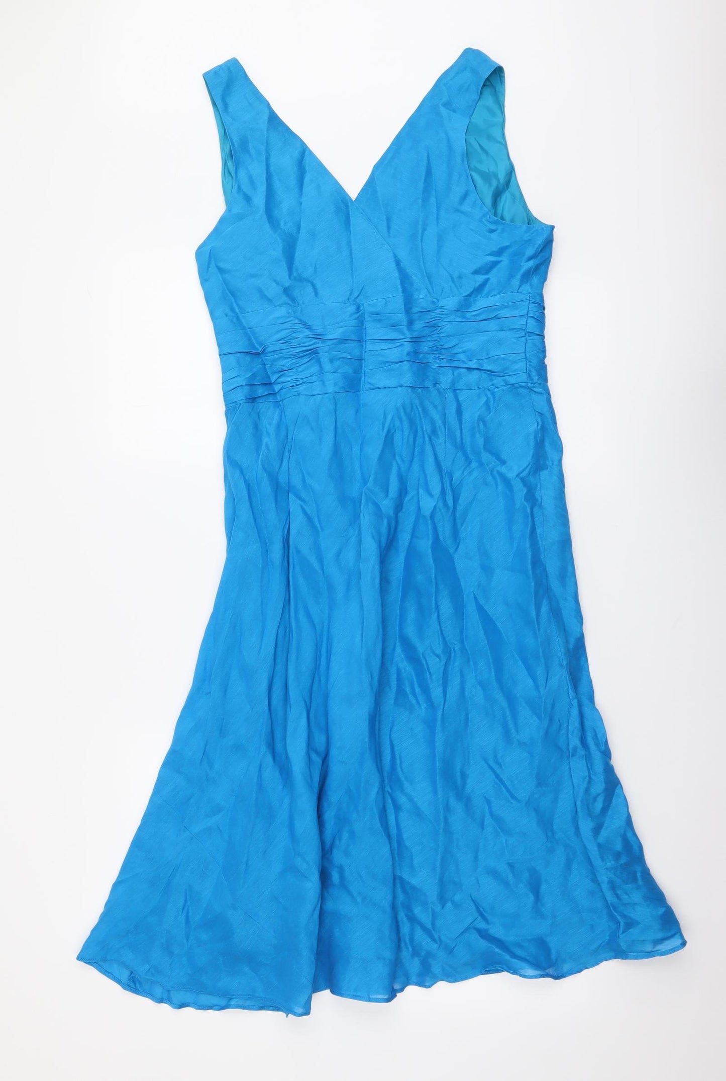 Monsoon Womens Blue Linen A-Line Size M V-Neck Pullover