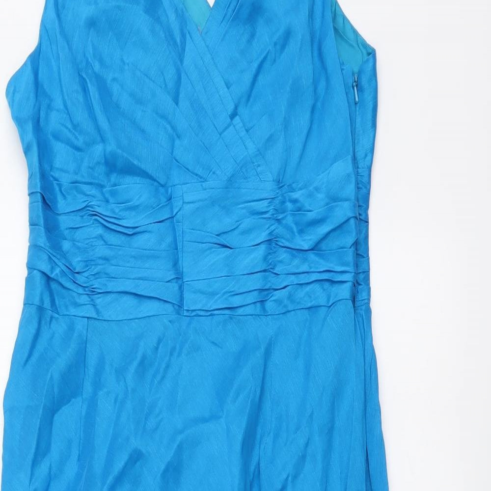Monsoon Womens Blue Linen A-Line Size M V-Neck Pullover