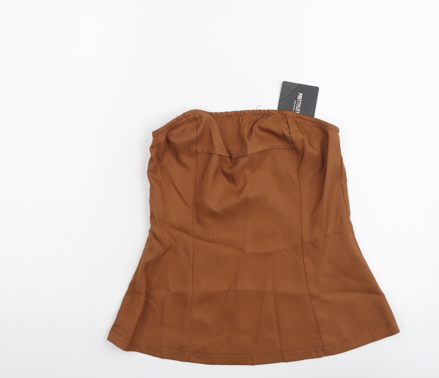 PRETTYLITTLETHING Womens Brown Polyester Basic Tank Size 8 Off the Shoulder - Bandeau Top