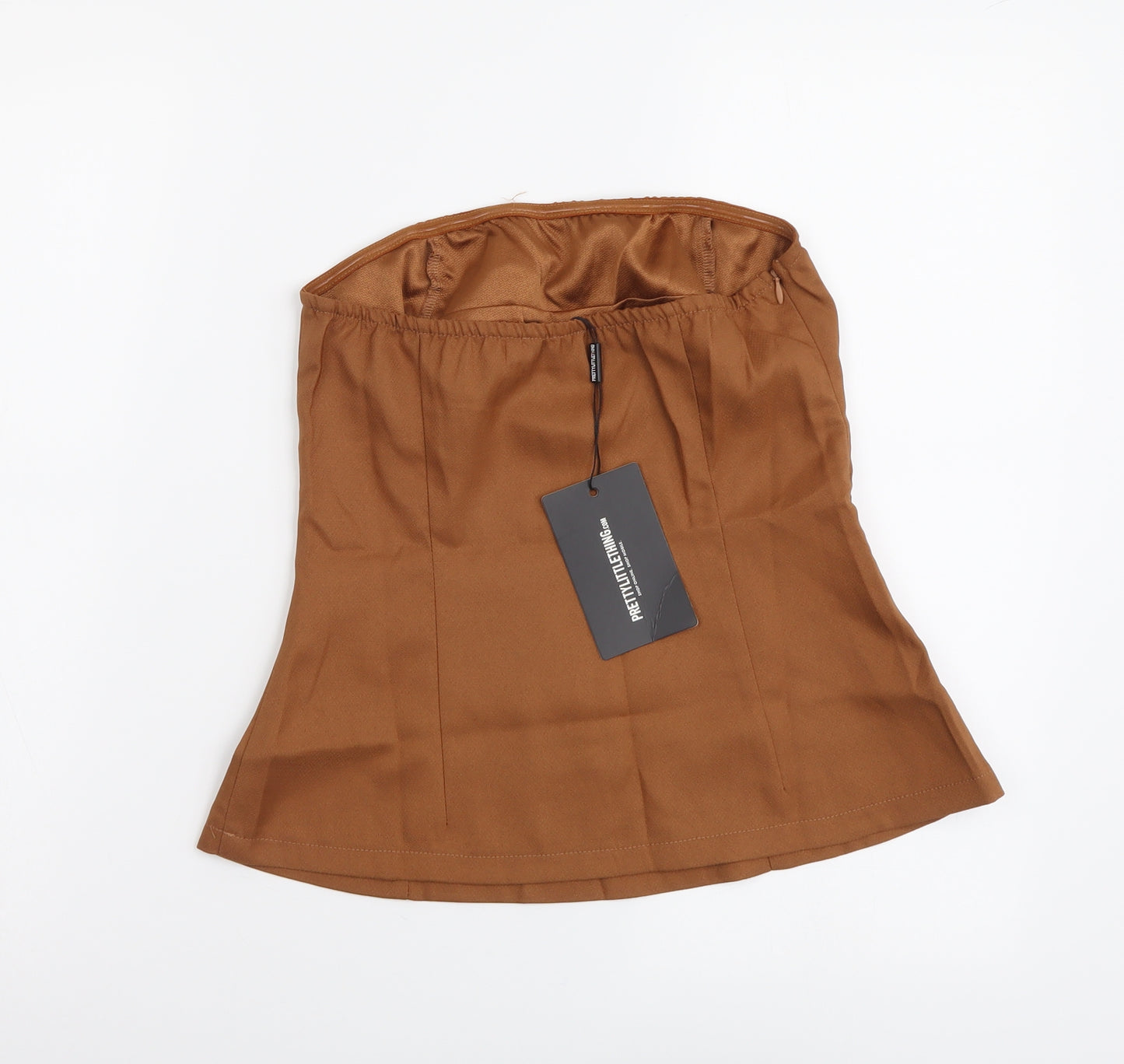PRETTYLITTLETHING Womens Brown Polyester Basic Tank Size 8 Off the Shoulder - Bandeau Top