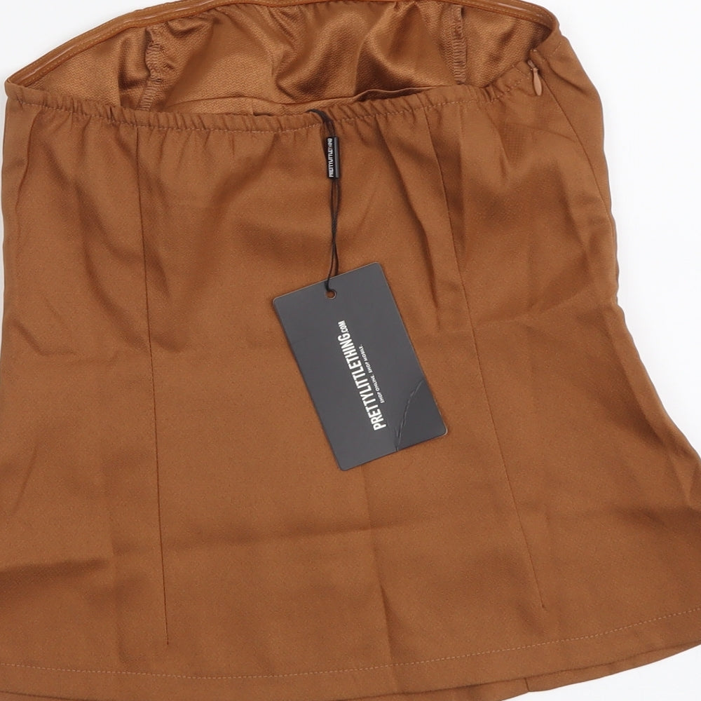 PRETTYLITTLETHING Womens Brown Polyester Basic Tank Size 8 Off the Shoulder - Bandeau Top