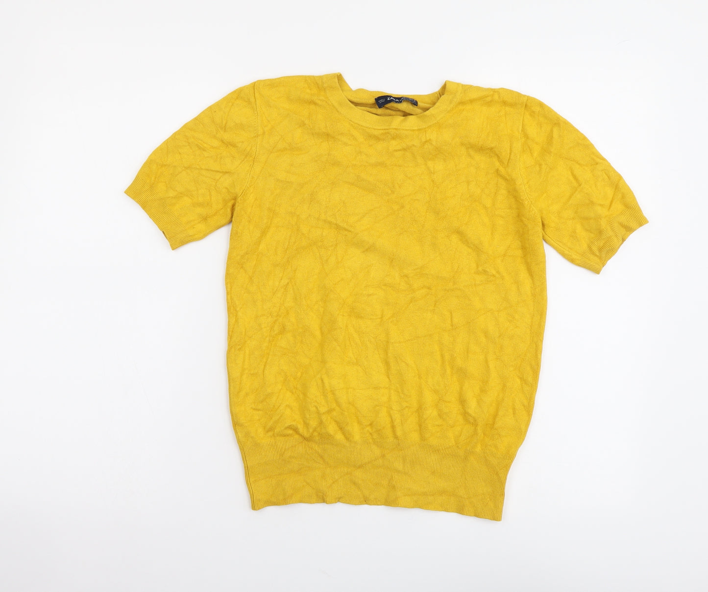 Zara Womens Yellow Round Neck Viscose Pullover Jumper Size M