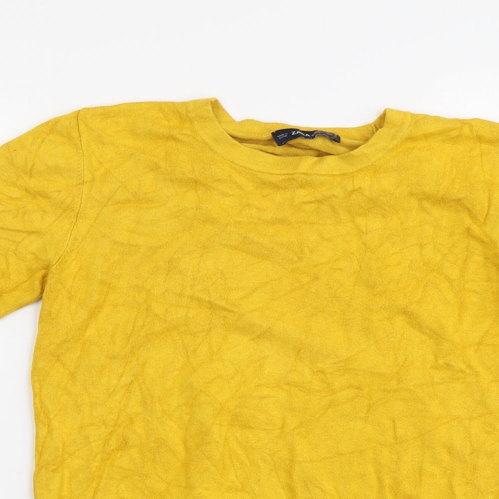 Zara Womens Yellow Round Neck Viscose Pullover Jumper Size M