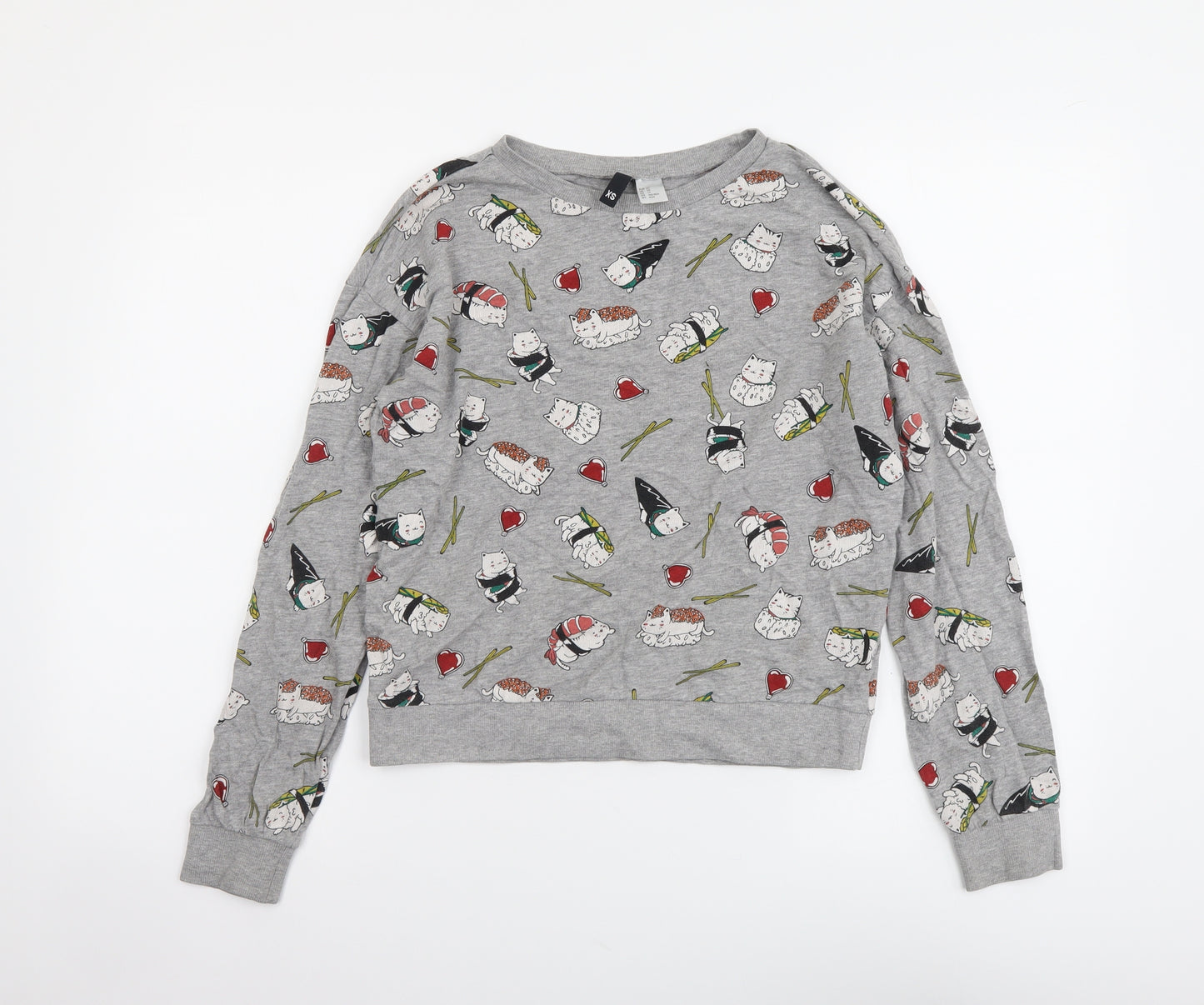 H&M Womens Grey Geometric Cotton Pullover Sweatshirt Size XS Pullover - Cat pattern