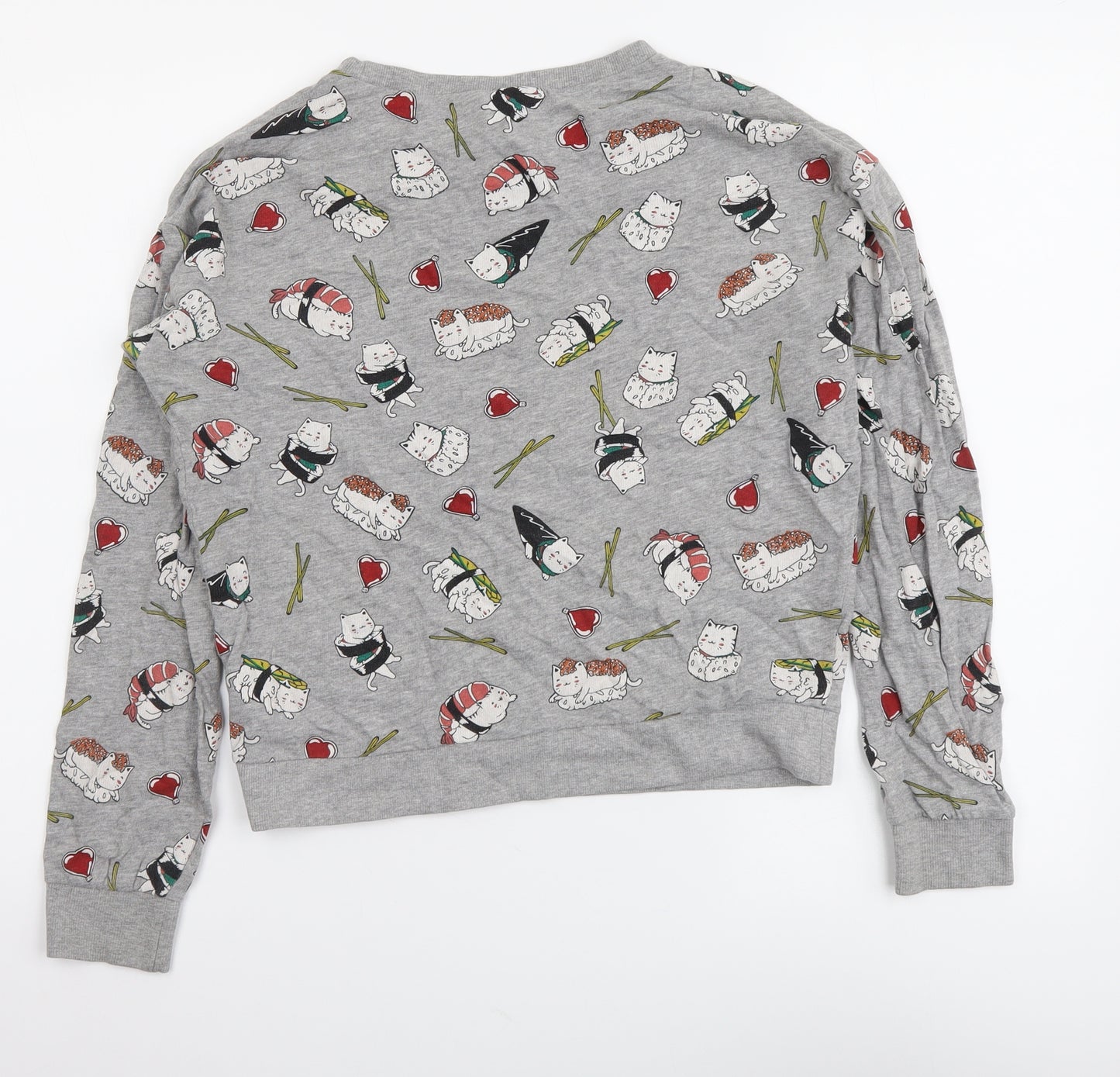 H&M Womens Grey Geometric Cotton Pullover Sweatshirt Size XS Pullover - Cat pattern