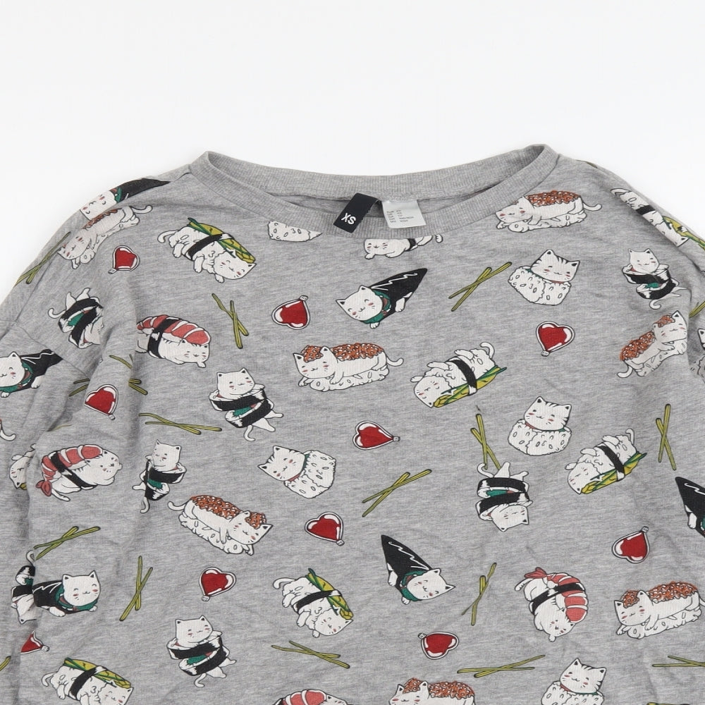 H&M Womens Grey Geometric Cotton Pullover Sweatshirt Size XS Pullover - Cat pattern