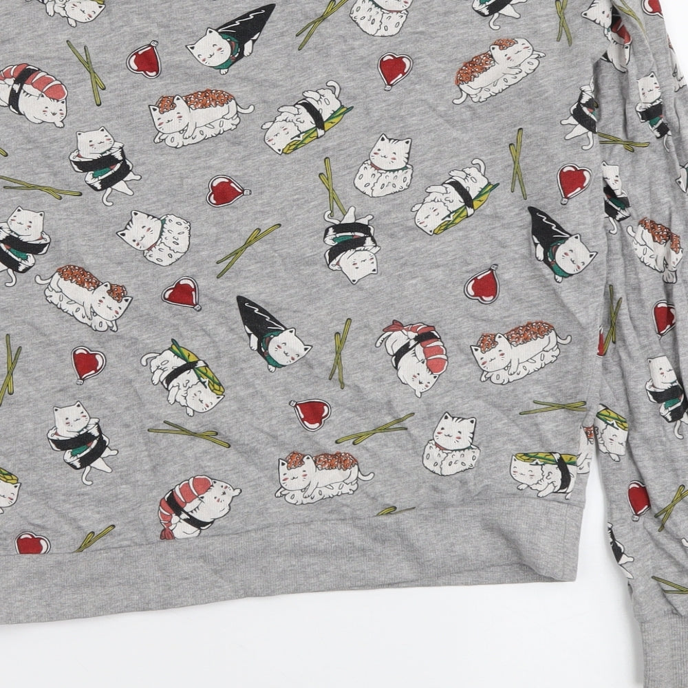 H&M Womens Grey Geometric Cotton Pullover Sweatshirt Size XS Pullover - Cat pattern