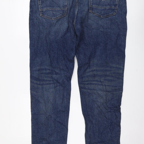 Marks and Spencer Mens Blue Cotton Tapered Jeans Size 36 in L33 in Regular Button