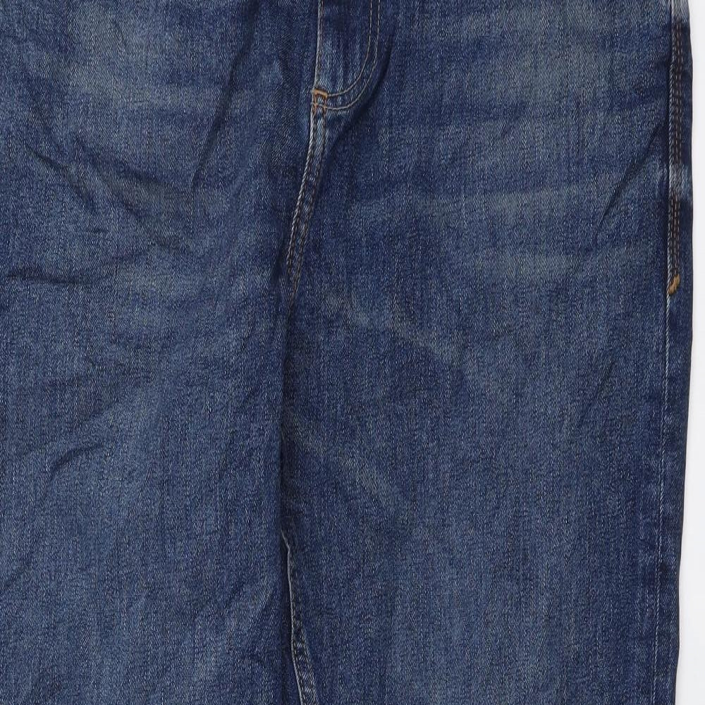 Marks and Spencer Mens Blue Cotton Tapered Jeans Size 36 in L33 in Regular Button