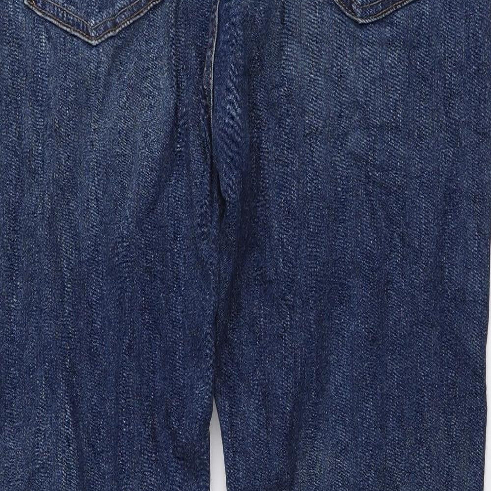 Marks and Spencer Mens Blue Cotton Tapered Jeans Size 36 in L33 in Regular Button