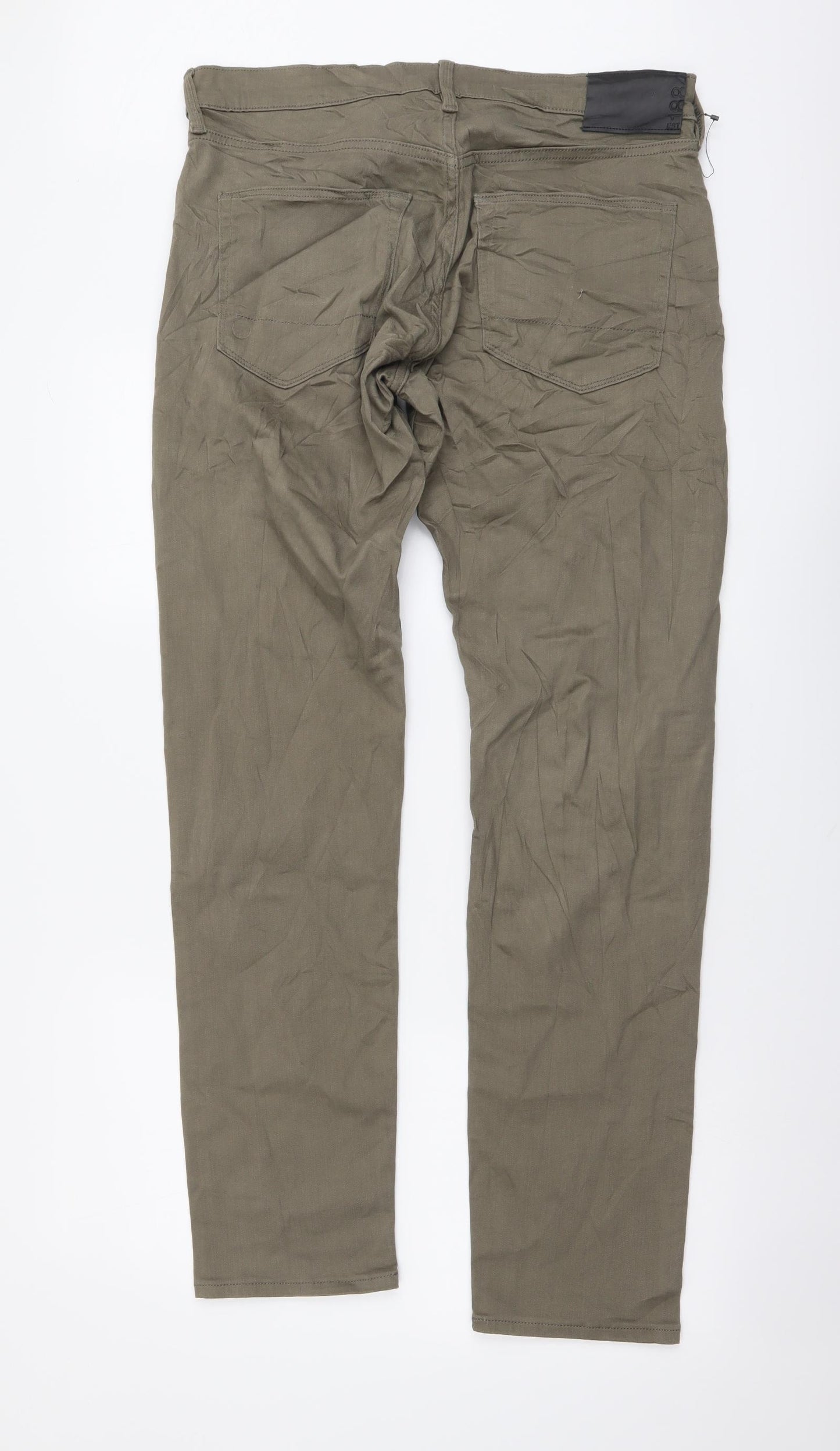 Marks and Spencer Mens Green Cotton Straight Jeans Size 34 in L33 in Regular Button