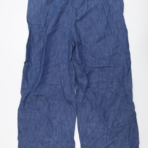 Marks and Spencer Womens Blue Cotton Trousers Size 16 L30 in Regular Button