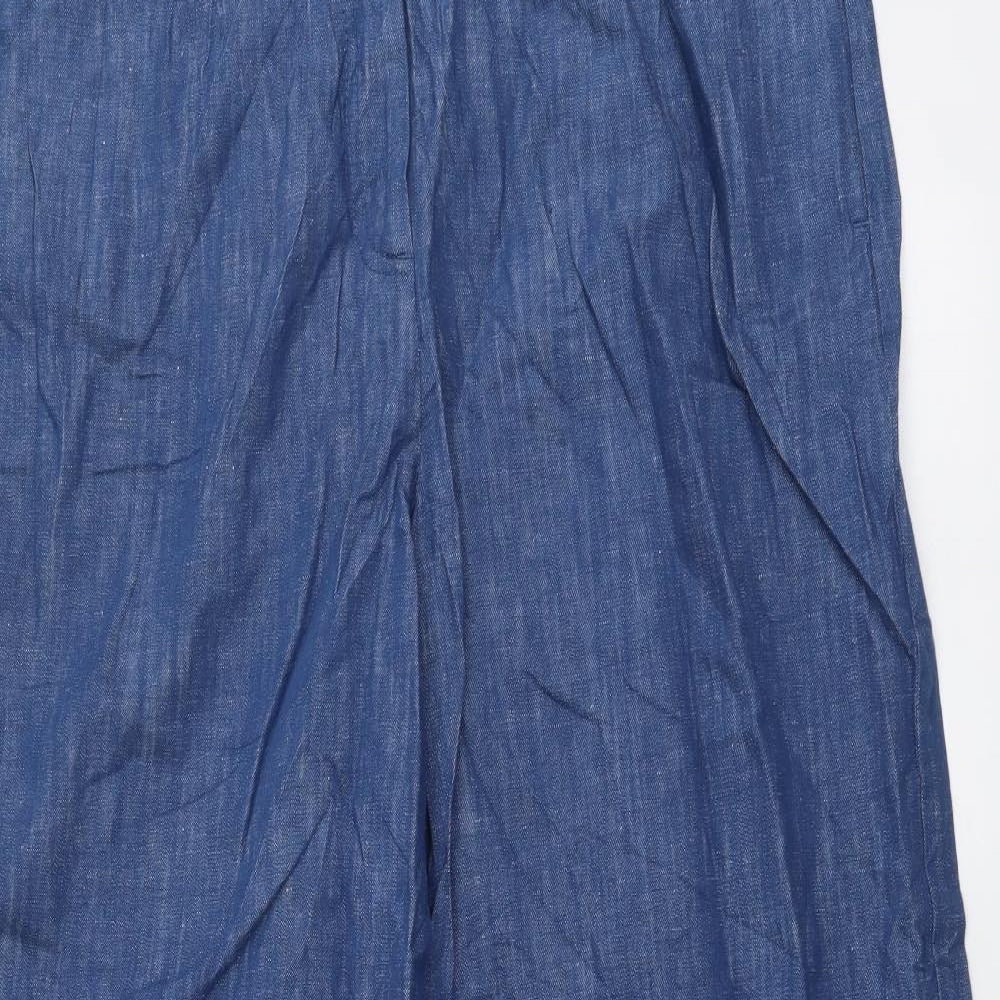 Marks and Spencer Womens Blue Cotton Trousers Size 16 L30 in Regular Button