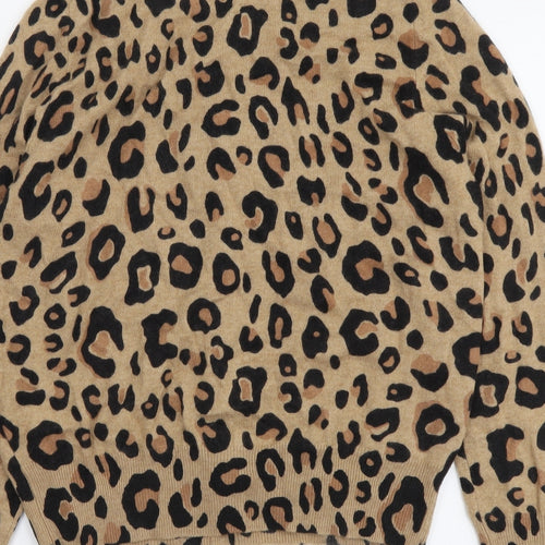 Marks and Spencer Womens Brown Round Neck Animal Print Cashmere Cardigan Jumper Size 14 - Leopard pattern