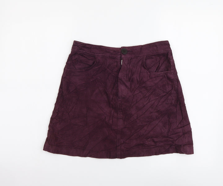 Zara Womens Purple Cotton Mini Skirt Size S Button