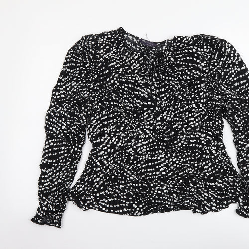 Marks and Spencer Womens Black Geometric Viscose Basic Blouse Size 12 Round Neck