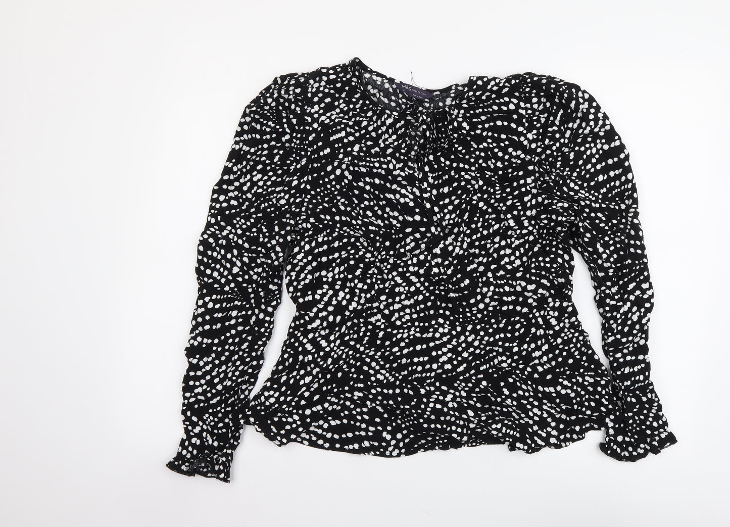 Marks and Spencer Womens Black Geometric Viscose Basic Blouse Size 12 Round Neck