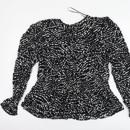 Marks and Spencer Womens Black Geometric Viscose Basic Blouse Size 12 Round Neck
