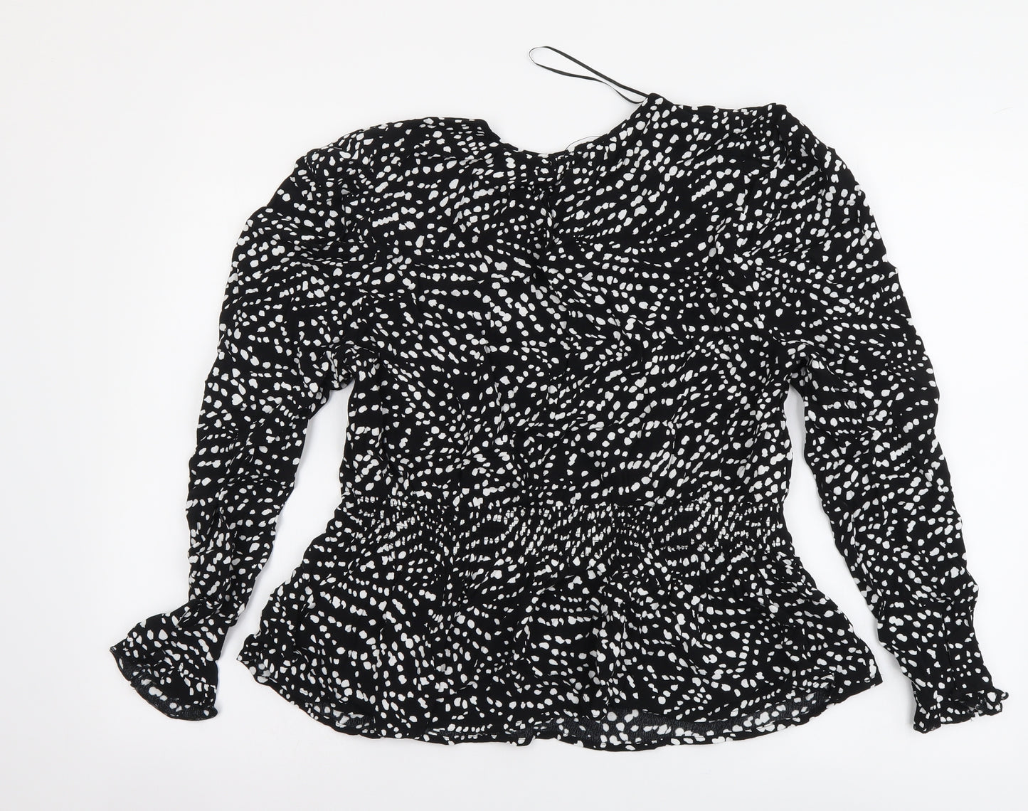 Marks and Spencer Womens Black Geometric Viscose Basic Blouse Size 12 Round Neck