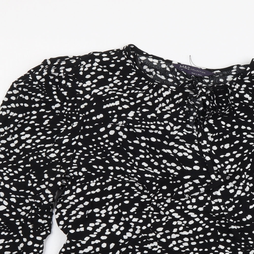 Marks and Spencer Womens Black Geometric Viscose Basic Blouse Size 12 Round Neck