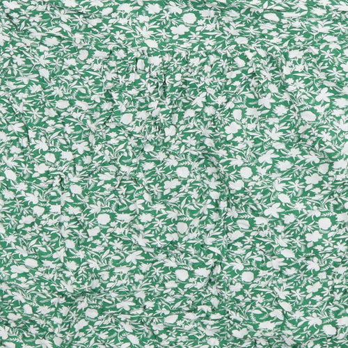 Marks and Spencer Womens Green Floral Viscose Basic Blouse Size 14 V-Neck