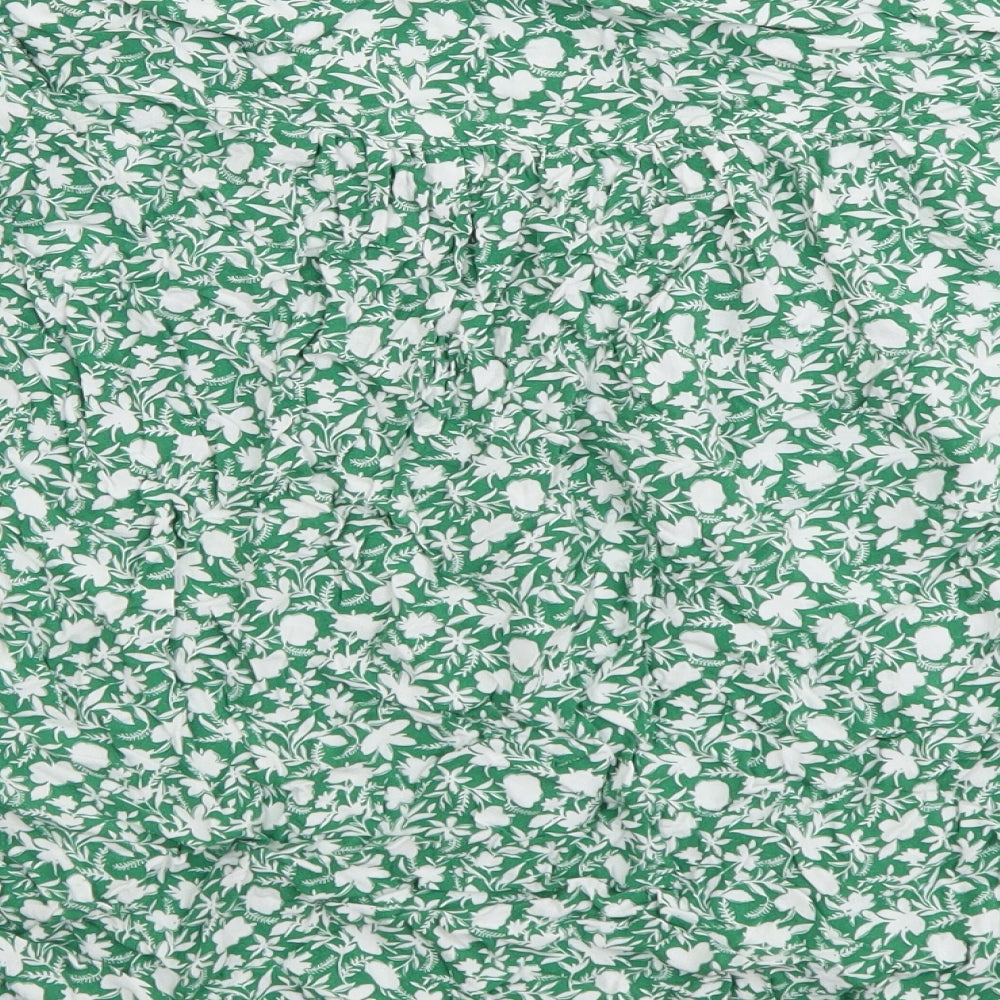 Marks and Spencer Womens Green Floral Viscose Basic Blouse Size 14 V-Neck
