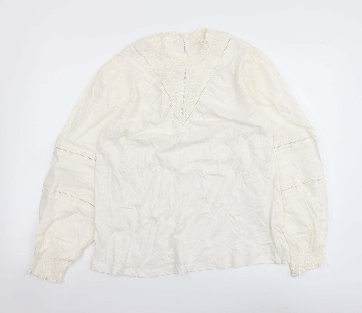 Per Una Womens Ivory Cotton Basic Blouse Size 12 Round Neck