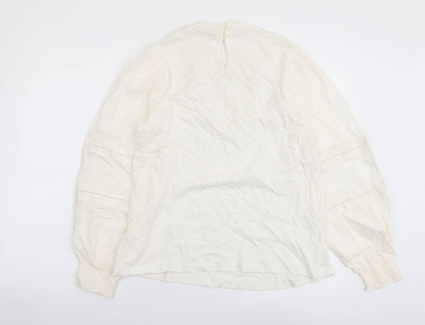 Per Una Womens Ivory Cotton Basic Blouse Size 12 Round Neck