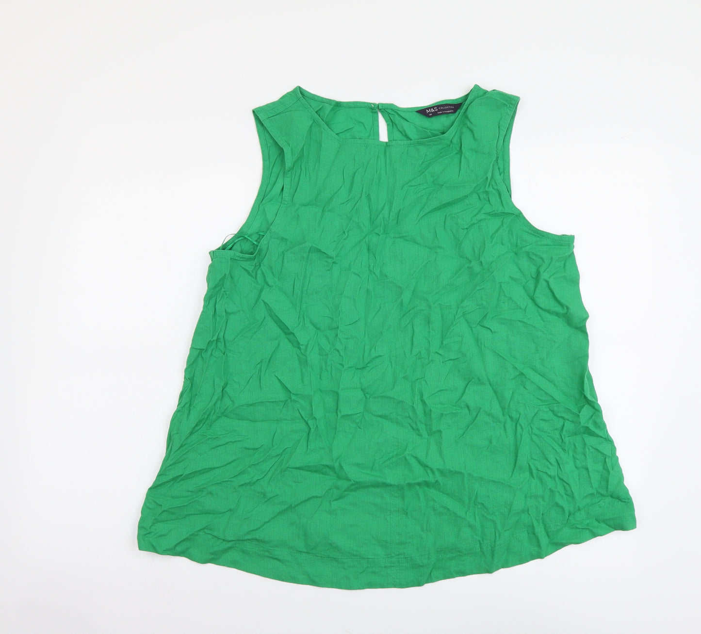 Marks and Spencer Womens Green Linen Basic Tank Size 14 Round Neck