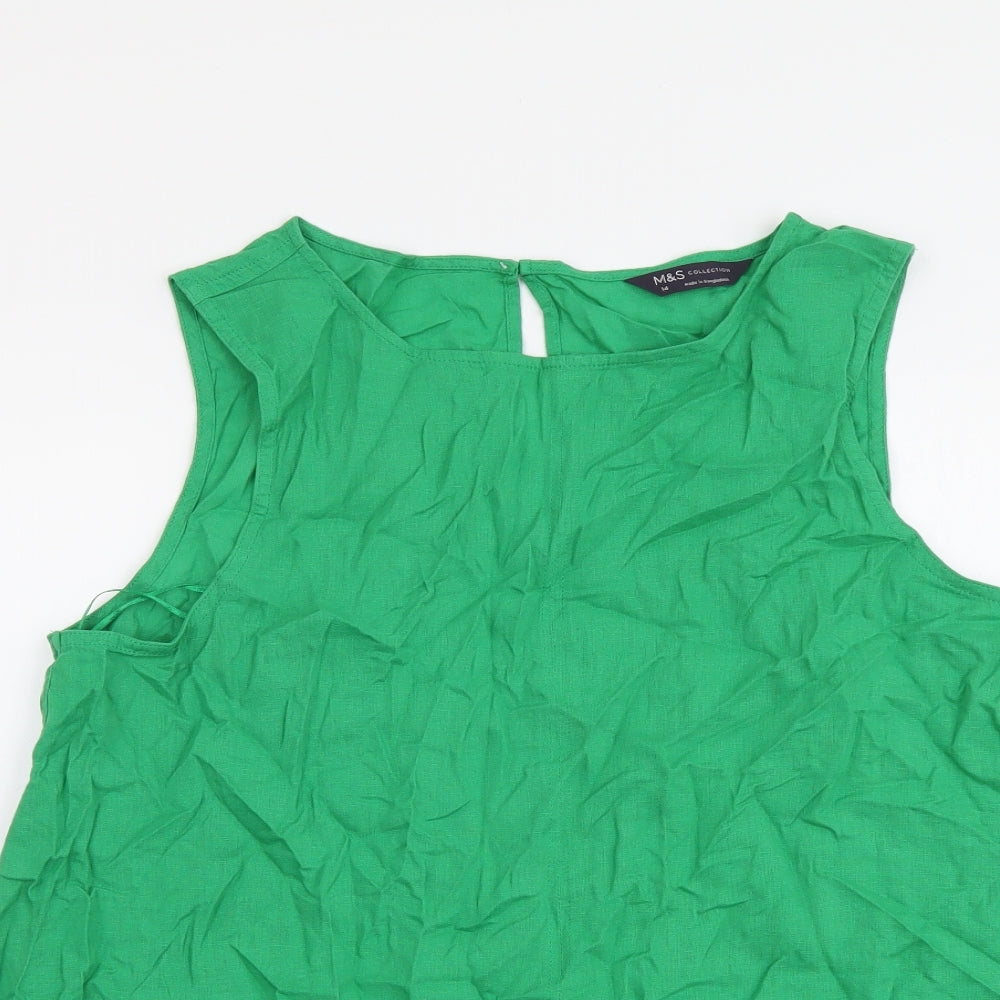 Marks and Spencer Womens Green Linen Basic Tank Size 14 Round Neck